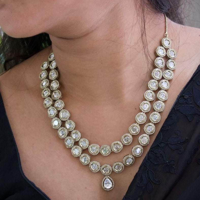 Royal Allure Double Strand Polki Necklace Set - MR Jewels